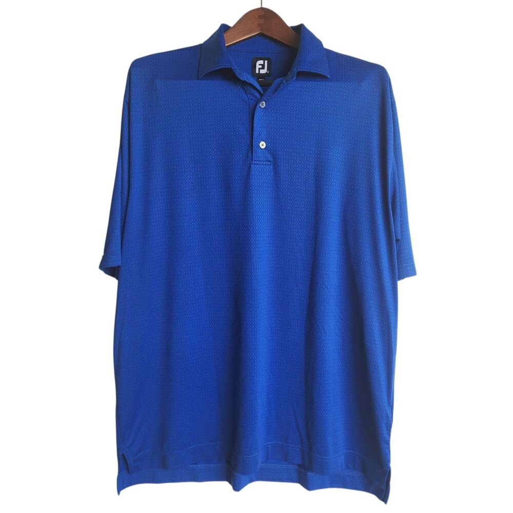 FootJoy FJ Golf Polo Shirt Men XL Blue Geometric Performance Stretch Dormie Logo